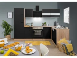 Respekta Winkelküche KBL280ESWSC 280 cm Schwarz-Eiche Sonoma Sägerau Nachbildung