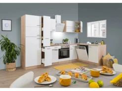 Respekta Winkelküche KBL310ESWS 310 cm Weiß-Eiche Sonoma Sägerau Nachbildung
