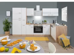 Respekta Winkelküche KBL310ESWS 310 cm Weiß-Eiche Sonoma Sägerau Nachbildung