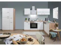 Respekta Winkelküche KBL310ESWS 310 cm Weiß-Eiche Sonoma Sägerau Nachbildung