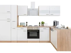 Respekta Winkelküche KBL310ESWS 310 cm Weiß-Eiche Sonoma Sägerau Nachbildung