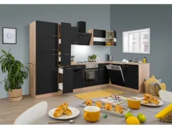 Respekta Winkelküche KBL310ESSS 310 cm Schwarz-Eiche Sonoma Sägerau Nachbildung
