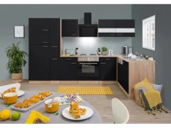 Respekta Winkelküche KBL310ESSS 310 cm Schwarz-Eiche Sonoma Sägerau Nachbildung