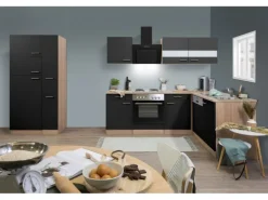 Respekta Winkelküche KBL310ESSS 310 cm Schwarz-Eiche Sonoma Sägerau Nachbildung