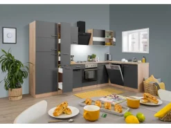 Respekta Winkelküche KBL310ESGS 310 cm Grau-Eiche Sonoma Sägerau Nachbildung