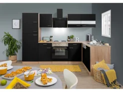 Respekta Winkelküche KBL280ESSS 280 cm Schwarz-Eiche Sonoma Sägerau Nachbildung