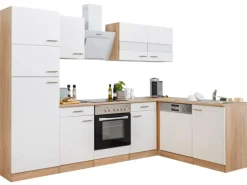 Respekta Winkelküche KBL280ESWSC 280 cm Weiß-Eiche Sonoma Sägerau Nachbildung