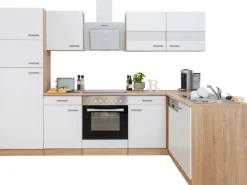 Respekta Winkelküche KBL280ESWSC 280 cm Weiß-Eiche Sonoma Sägerau Nachbildung