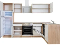 Respekta Winkelküche KBL280ESWSC 280 cm Weiß-Eiche Sonoma Sägerau Nachbildung