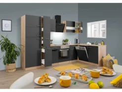 Respekta Winkelküche KBL310ESGSC 310 cm Grau Eiche Sonoma Nachbildung