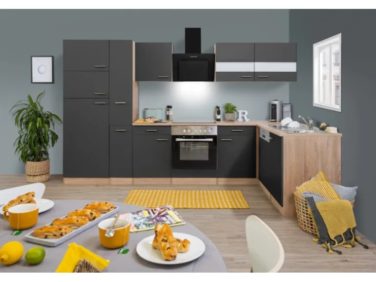 Respekta Winkelküche KBL310ESGSC 310 cm Grau Eiche Sonoma Nachbildung