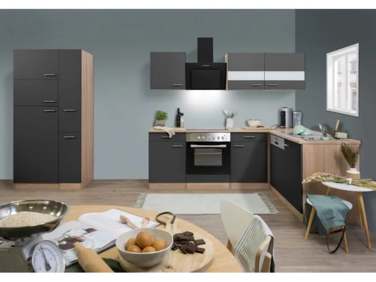 Respekta Winkelküche KBL310ESGSC 310 cm Grau Eiche Sonoma Nachbildung