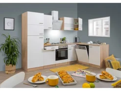 Respekta Winkelküche KBL280ESWS 280 cm Weiß-Eiche Sonoma Sägerau Nachbildung