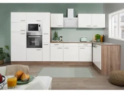 Respekta Winkelküche KBL370EYWMISGKE 370 cm Weiß Eiche York Nachbildung