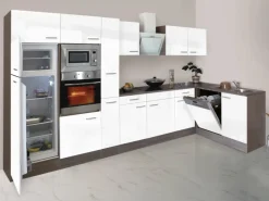 Respekta Winkelküche KBL370EYWMISGKE 370 cm Weiß Eiche York Nachbildung
