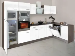 Respekta Winkelküche KBL340EYWMISGKE 340 cm Weiß Eiche York Nachbildung