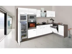 Respekta Winkelküche KBL340EYWMISGKE 340 cm Weiß Eiche York Nachbildung