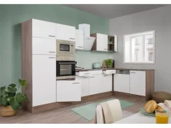Respekta Winkelküche KBL340EYWMISGKE 340 cm Weiß Eiche York Nachbildung