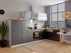 Respekta Winkelküche KBL310WGCG 310 x 172 cm Grau-Weiß-Butcher Nussbaum