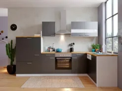 Respekta Winkelküche KBL310WGCG 310 x 172 cm Grau-Weiß-Butcher Nussbaum