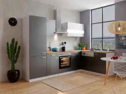 Respekta Winkelküche KBL280WGCGKEG 280 x 172 cm Grau-Weiß-Butcher Nussbaum