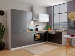Respekta Winkelküche KBL310WGCGKEG 310 x 172 cm Grau-Weiß-Butcher Nussbaum