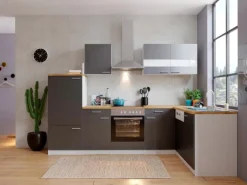 Respekta Winkelküche KBL280WGCG 280 x 172 cm Grau-Weiß-Butcher Nussbaum
