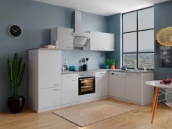 Respekta Winkelküche KBL280WWBSCG 280 x 172 cm Weiß-Beton Optik
