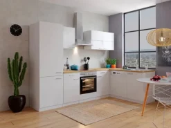 Respekta Winkelküche KBL280WWCGKEG 280 x 172 cm Weiß-Butcher Nussbaum