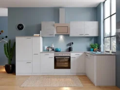 Respekta Winkelküche KBL310WWBSCG 310 x 172 cm Weiß-Beton Optik