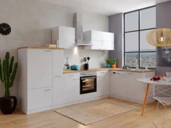 Respekta Winkelküche KBL310WWCG 310 x 172 cm Weiß-Butcher Nussbaum