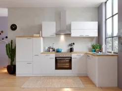 Respekta Winkelküche KBL310WWCG 310 x 172 cm Weiß-Butcher Nussbaum