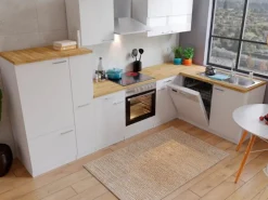 Respekta Winkelküche KBL310WWCG 310 x 172 cm Weiß-Butcher Nussbaum