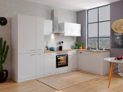 Respekta Winkelküche KBL310WWCGKEG 310 x 172 cm Weiß-Butcher Nussbaum