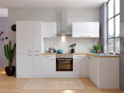 Respekta Winkelküche KBL310WWCGKEG 310 x 172 cm Weiß-Butcher Nussbaum