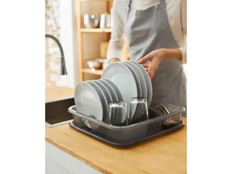 Rotho Küchen-Geschirrabtropfer Geometric Transparent/Grau