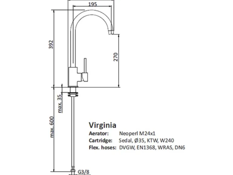 Sanicomfort Küchenarmatur Virginia Edelstahl gebürstet mit Schwenkarm