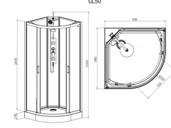 Sanotechnik Komplettdusche Epic Rund Schwarz 235 cm x 90 cm x 90 cm