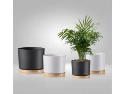 Scheurich Übertopf mit Holzuntersetzer 799 Ø 19 cm Weiß Matt