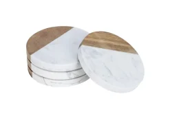 Schöner Wohnen Untersetzer-Set Marnie Marmor & Akazien Weiß-Braun 4-teilig