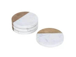 Schöner Wohnen Untersetzer-Set Marnie Marmor & Akazien Weiß-Braun 4-teilig