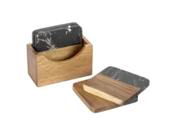 Schöner Wohnen Untersetzer-Set Atami Marmor und Akazienholz Schwarz-Braun 5-tlg.