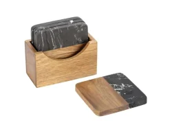 Schöner Wohnen Untersetzer-Set Atami Marmor und Akazienholz Schwarz-Braun 5-tlg.