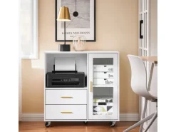 SoBuy Aktenschrank mit 2 Schubladen Druckertisch Sideboard Küchenschrank Weiß ASK09-W