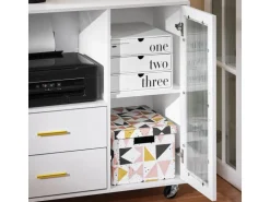 SoBuy Aktenschrank mit 2 Schubladen Druckertisch Sideboard Küchenschrank Weiß ASK09-W