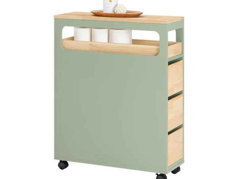 SoBuy Badezimmerschrank Rollwagen mit 3 Schubladen Nischenschrank 24x82x65cm Grün BZR54-GR