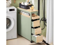 SoBuy Badezimmerschrank Rollwagen mit 3 Schubladen Nischenschrank 24x82x65cm Grün BZR54-GR