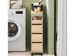 SoBuy Badezimmerschrank Rollwagen mit 3 Schubladen Nischenschrank 24x82x65cm Grün BZR54-GR