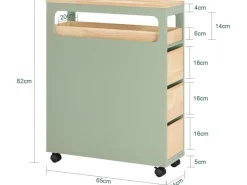 SoBuy Badezimmerschrank Rollwagen mit 3 Schubladen Nischenschrank 24x82x65cm Grün BZR54-GR