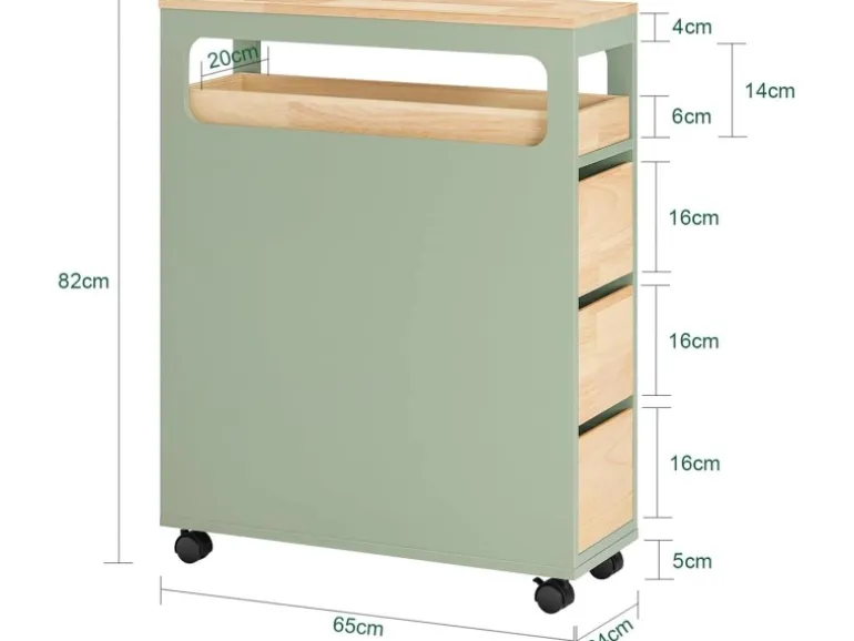 SoBuy Badezimmerschrank Rollwagen mit 3 Schubladen Nischenschrank 24x82x65cm Grün BZR54-GR